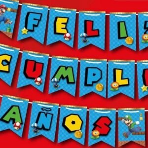 Banderin Feliz cumpleaños Picos "Mario Bros" x unidad