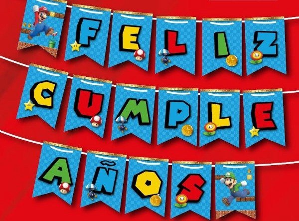 Banderin Feliz cumpleaños Picos "Mario Bros" x unidad