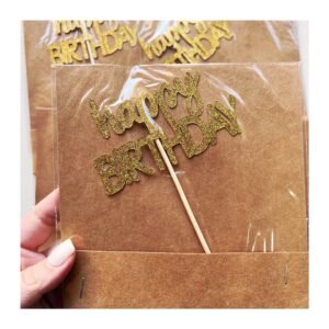 Pack Toper "Happy Birthday Glitter Gold" x unidad