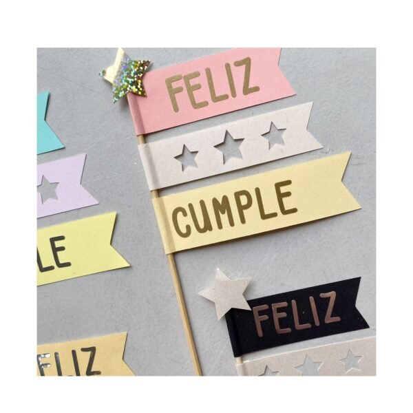 Toper “Banderitas Feliz Cumple Estrellita” x unidad - Imagen 3