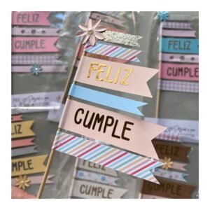 Toper “Banderitas Feliz Cumple Floreada” x unidad