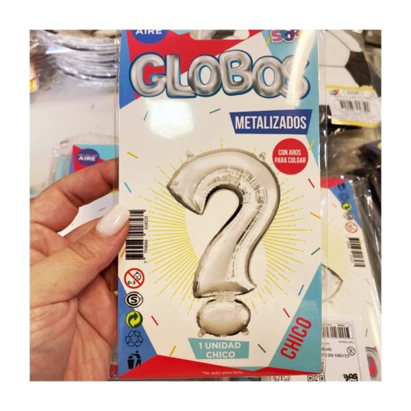 Globo forma “Signo de Pregunta Plateado” x unidad (blister)