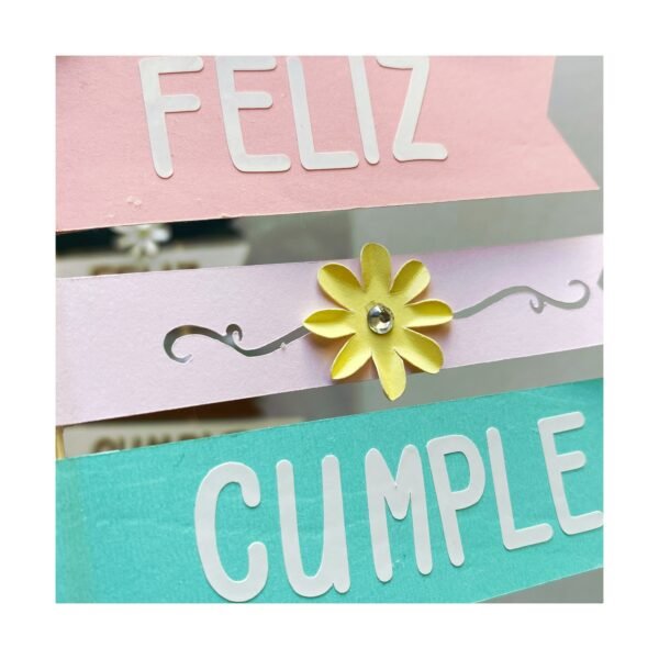 Toper “Banderitas Feliz Cumple Floreada” x unidad - Imagen 7