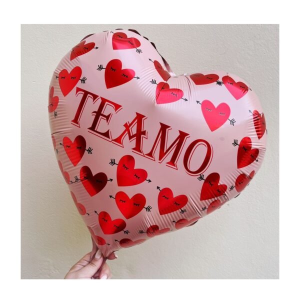 Globo Forma “Corazon Te Amo Rosa con corazones rojos” x unidad