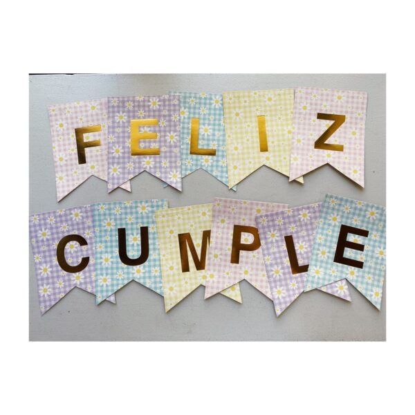 Banderín “Feliz Cumpleaños Margarita Cuadrille Gold” x unidad - Imagen 4