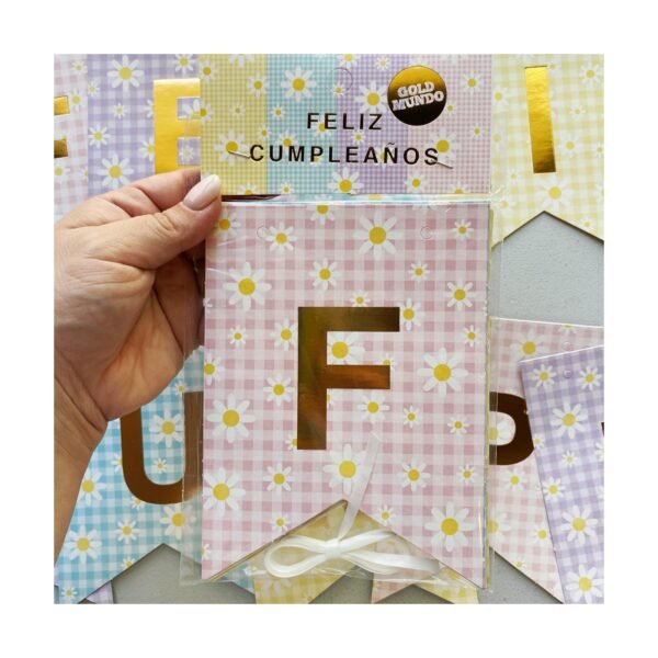 Banderín “Feliz Cumpleaños Margarita Cuadrille Gold” x unidad - Imagen 2