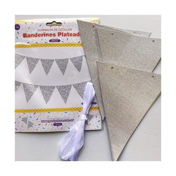 Banderin “Triangulo Plata Glitter” x unidad