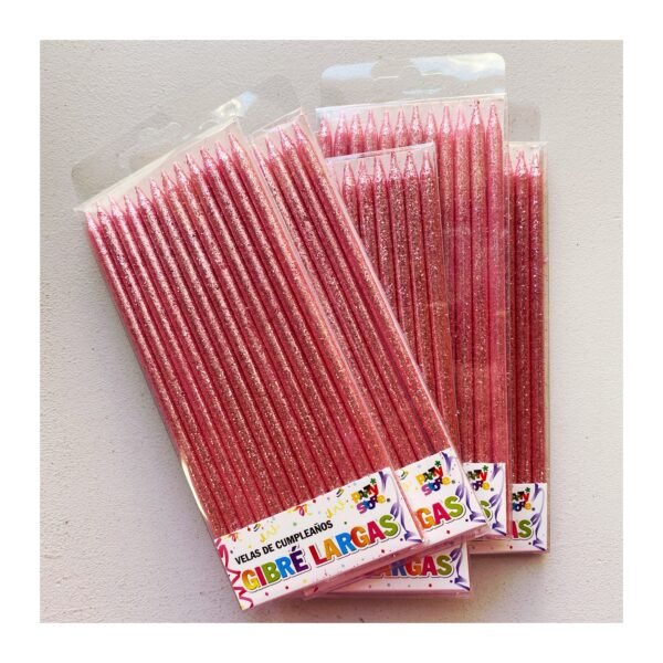 Pack Vela Finita premium “Gliter Rosa” x12 unidades - Imagen 2
