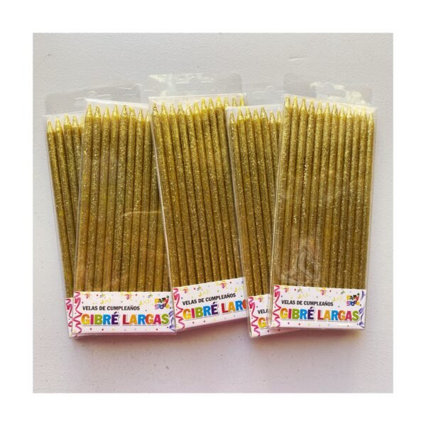 Pack Vela Finita premium “Gliter Dorada” x12 unidades - Imagen 2