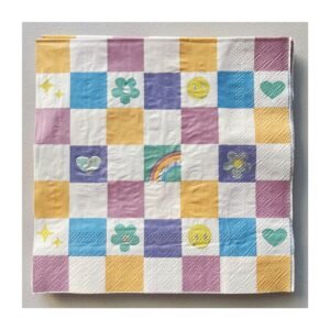 Pack Servilleta “Cuadrille Colores con ilustraciones y detalles Stamping Holográfico ” x10 unidades