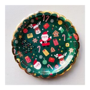 Pack Plato “Diseño Navideño fondo verde oscuro” x8 unidades