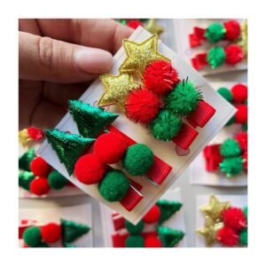 Pack “Hebilla Pinza Estrella Dorada / Pino Verde Pompón” x4 unidades