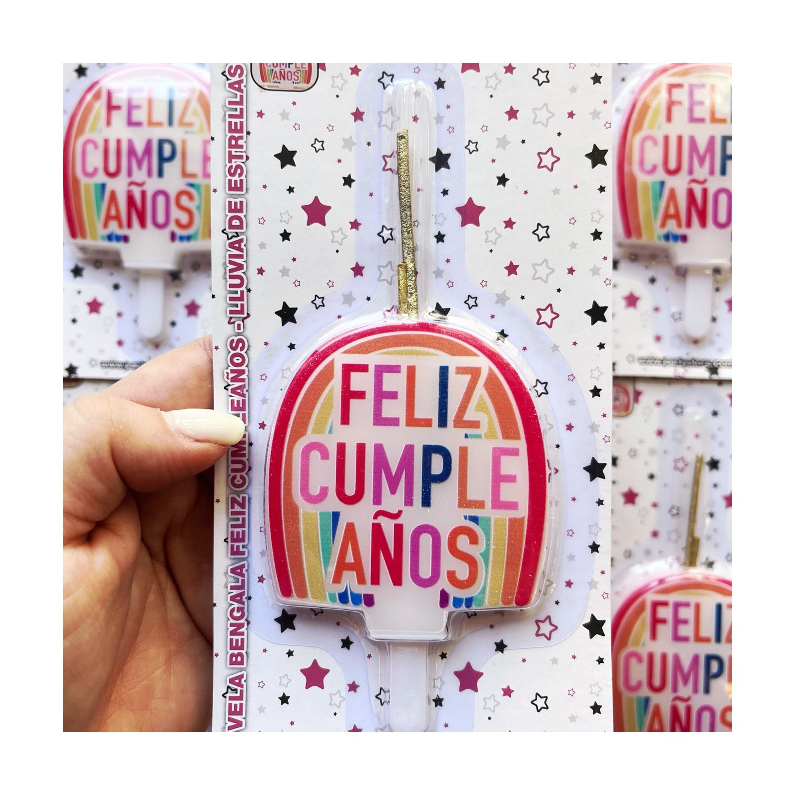 Blister Vela/Bengala 2en1 “Feliz Cumpleaños Arcoiris” x unidad - Imagen 2