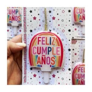 Blister Vela/Bengala 2en1 “Feliz Cumpleaños Arcoiris” x unidad