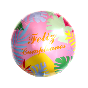 Globo Redondo “Feliz Cumpleaños Hojas Color” x unidad