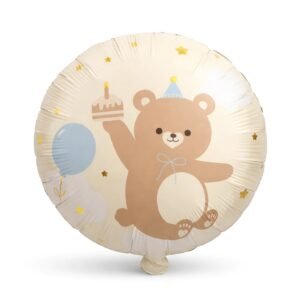 Globo Redondo “Osito con Pastel fondo Beige” x unidad