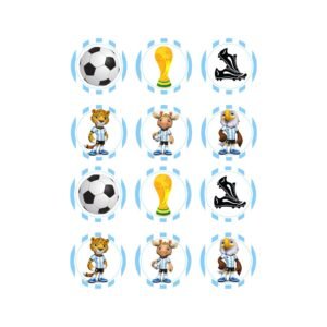 Plancha Sticker “Mascota Mundial 2026 con Camiseta Argentina / Modelo troquelado Redondo” x12 unidades