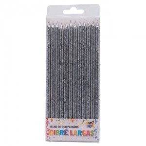 Pack Vela Finita premium “Gliter Plata” x12 unidades