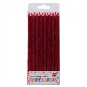 Pack Vela Finita premium “Gliter Rojo” x12 unidades