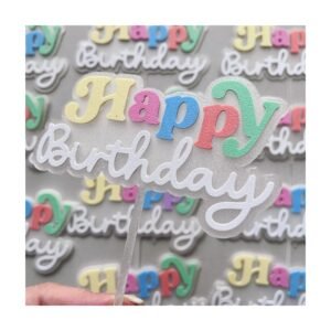 Toper 3D “Happy Birthday Letras Pastel base Transparente” x unidad