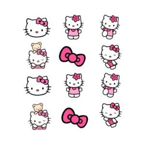Plancha Sticker “Hello Kitty Rosa / Modelo troquelado contorno” x12 unidades