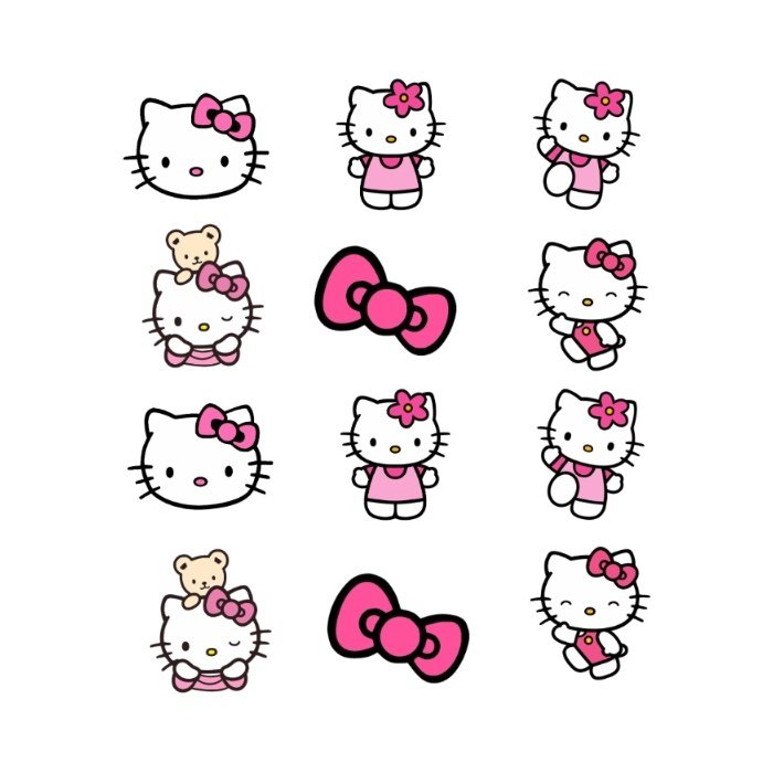 Plancha Sticker “Hello Kitty Rosa / Modelo troquelado contorno” x12 unidades