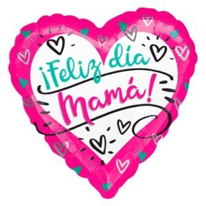 Globo Corazón “Feliz Día Mamá en cursiva con corazones” x unidad