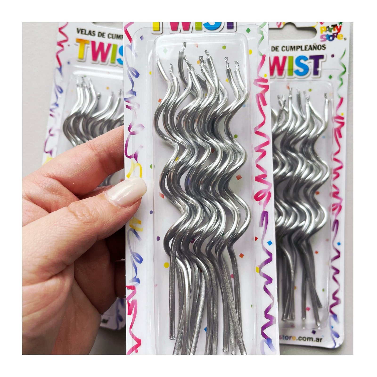 Blister “Velas Twist Plata” x12 unidades - Imagen 2
